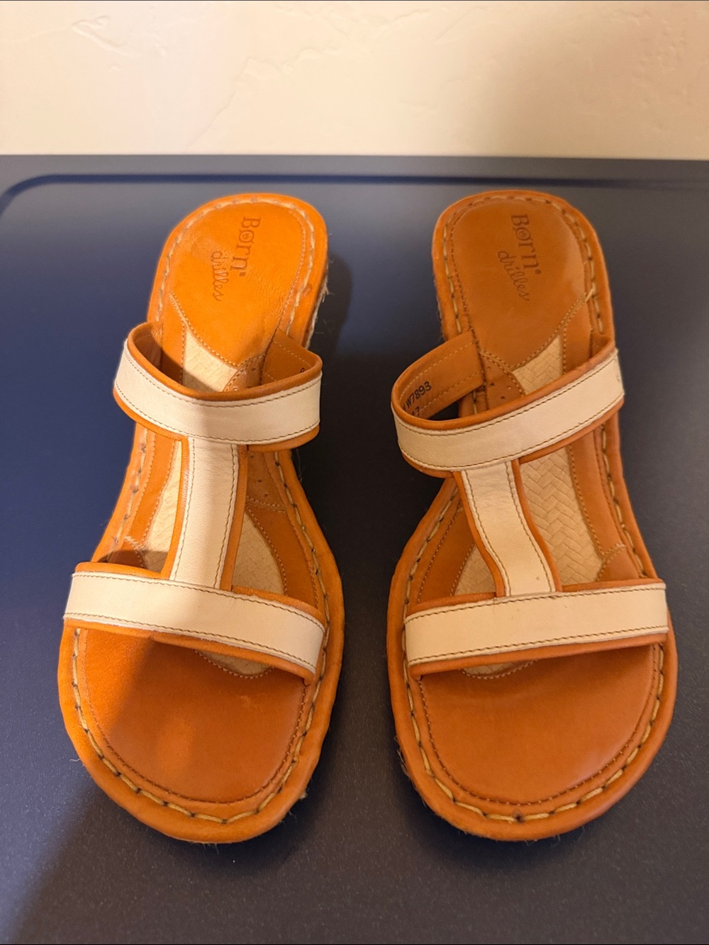 Born Driilles  Leather Slide Sandals in Tan and Cream